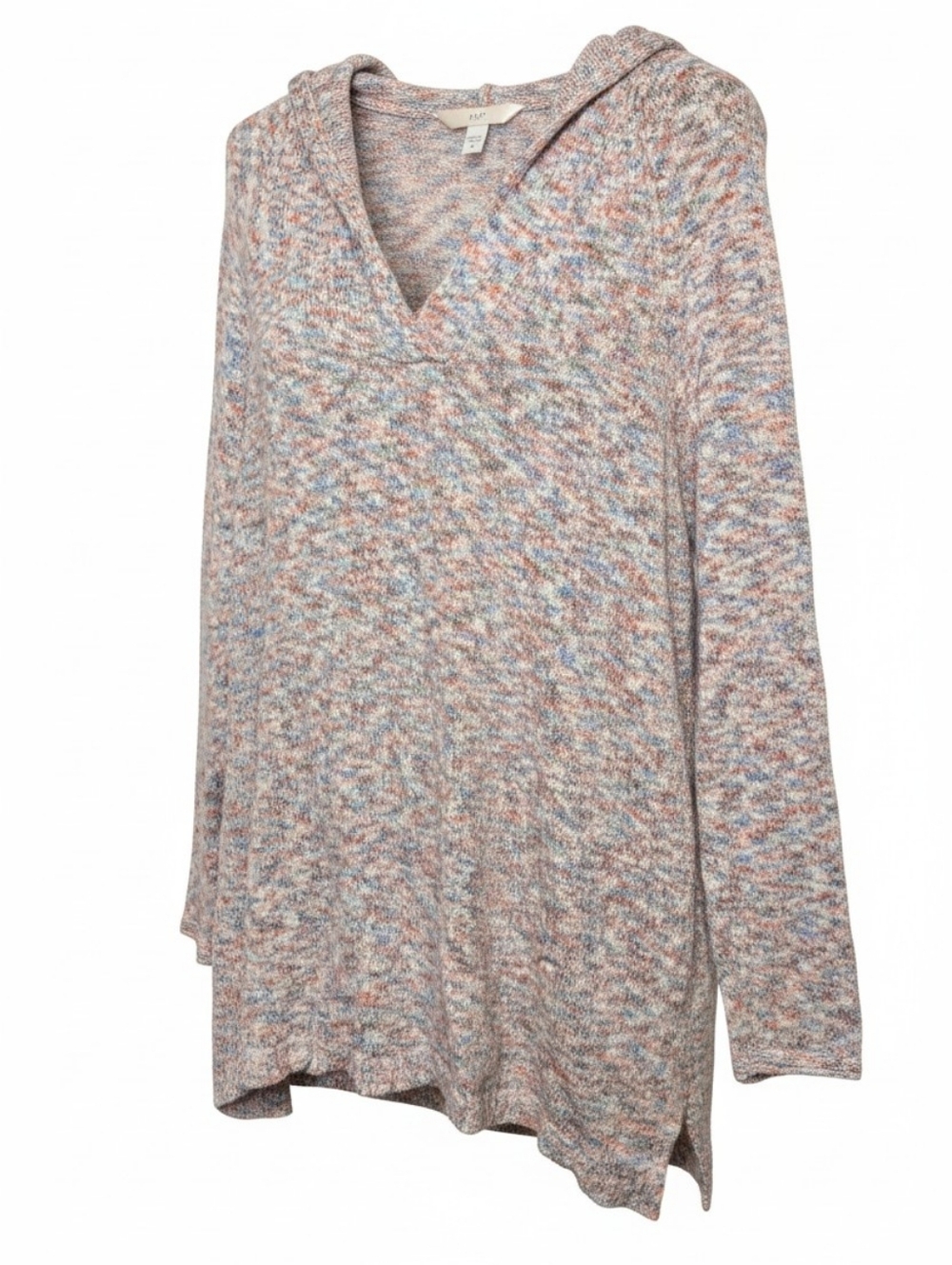 J.Jill Marled Hooded Tunic Sweater Large Soft Knit Pullover Cozy Casual